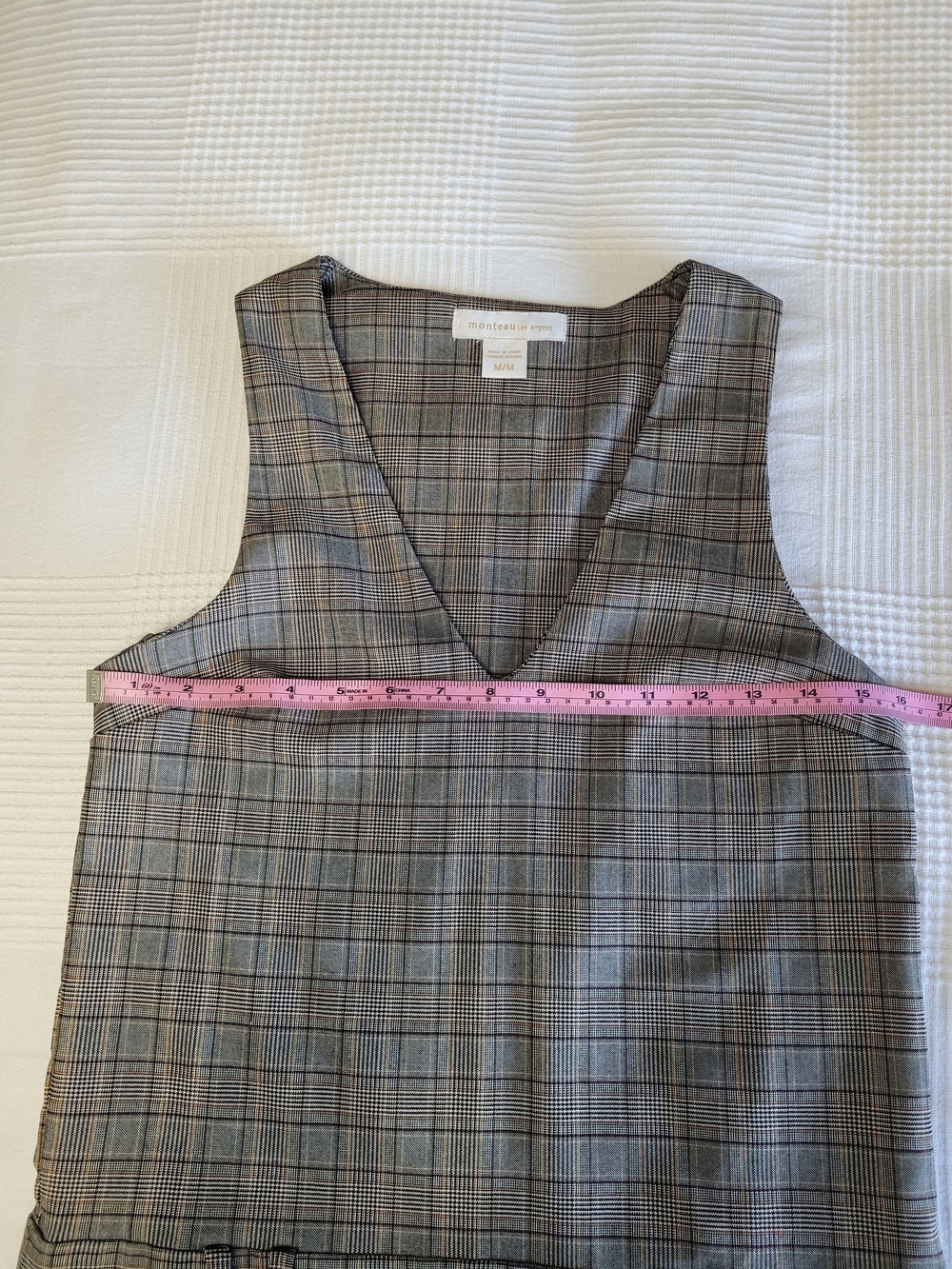 π 233 - Monteau Plaid V-Neck Sleeveless Drop-Waist Dress, Plaid, Medium, EUC - Picture 9 of 11